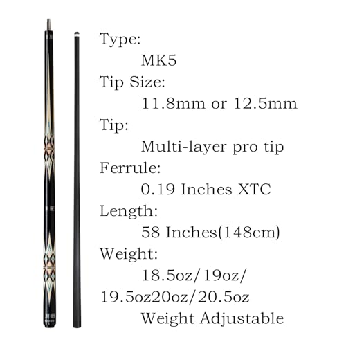 Carbon Fiber Pool Cue,11.8mm/12.5mm Low Deflection Cue Stick,Professional Pool Stick with Case - color: MK5+Extension, size: 11.8mm