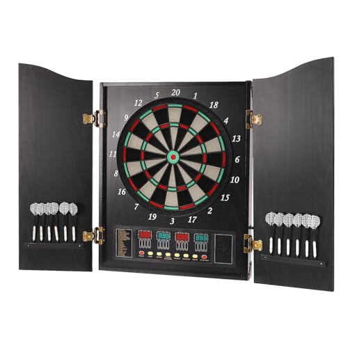 Electronic Dart Board Cabinet Sets, Soft Tip Dartboard Set with 27 Games & 243 Variants, Wall Mounted Dart Board with 4 Counting LED Screen, for Home, Bar, Cafe, Club (20" x 17", Black)