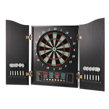 Dartboard Cabinet Set, Wall-Mounted Dart Board with Scoreboard 4 Led Displays & Voice Announcement Function, Electronic Dart Machine Cabinet for Office Garden Party Room Pub Garage Indoor/Outdoor