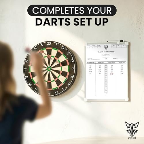Large Dart Scoreboard (16" * 12") with Dry Erase Marker, Eraser & Mounting Strips | Whiteboard Darts Scorer for 501 & Cricket | Complete Dartboard Scoring System