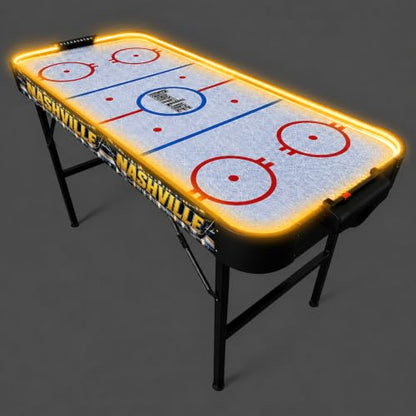 PartyLife 54" Portable Air Hockey Table w/Folding Steel Legs & Optional LED Lights - NEW & Improved - Powerful Motor, Smooth Surface, Very Sturdy - City Team Edition - color: Nashville, style: w/ LED Lights