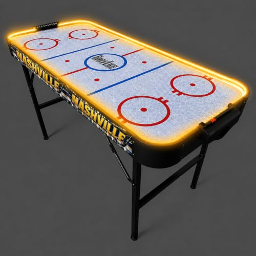 PartyLife 54" Portable Air Hockey Table w/Folding Steel Legs & Optional LED Lights - NEW & Improved - Powerful Motor, Smooth Surface, Very Sturdy - City Team Edition - color: Nashville, style: w/ LED Lights