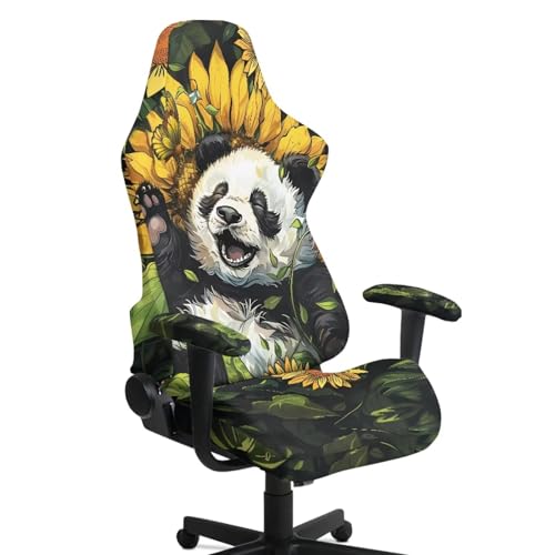 Panda Sunflower Print Gaming Chair Covers Slipcovers 4Pcs with Armrest Cover Dust-Proof Skin Friendly Gamer Desk Chair Covers Fits Most Office/PC Chairs & Racing Style Seats - color: Multi - Panda Sunflower