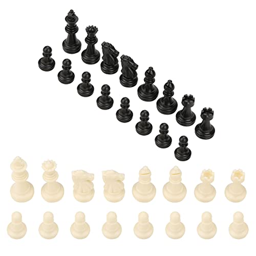 Tournament Chess Set 32 Black & White Pieces 1.93Inch 49mm Tall Standard Replacement Plastic Chessmen Without Checkerboard