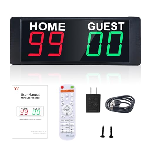 YZ LED Portable Digital Scoreboard, Tabletop Electronic Scoreboard with Remote, Score Keeper for Games Cornhole/Basketball/Ping Pong/Baseball/Tennis/Volleyball Indoor Outdoor - style: plug-in(red&green)