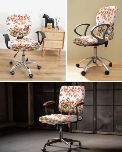 Savannan Office Chair Cover, Thanksgiving Pumpkin Gnome Protective Stretch Elastic Universal Cover for Desk Task Chair,Computer Rotating Chair 1 Pcs Fall Orange Maple Leaf Watercolor