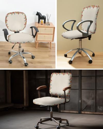 Savannan Office Chair Cover, Autumn Thanksgiving Orange Leaves Protective Stretch Elastic Universal Cover for Desk Task Chair,Computer Rotating Chair 1 Pcs Red Berry Vintage Linen