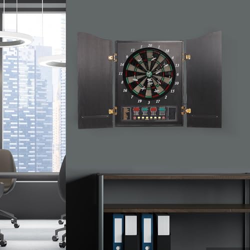 Classic Dartboard Cabinet，Electronic Dartboard Cabinet Set，Dartboard Cabinet Set with Darts and Heads LED Displays for Offices, Gardens, Party Rooms - style: Classic Dartboard Cabinet（Black）