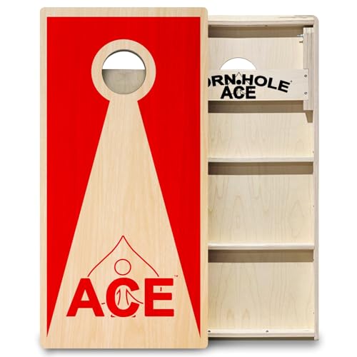CornholeAce ACE PRO Inverse Triangle Professional Cornhole Boards - No Bounce! Triple Wide Legs, 3/4" Baltic Birch Plywood, Handles, Regulation Size (4x2ft), Tournament Style, Made in USA - color: Red