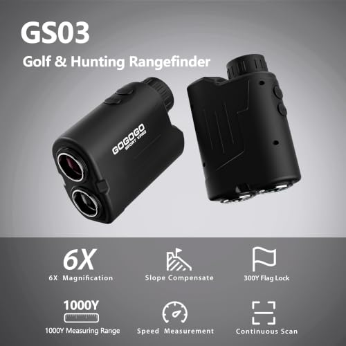 Gogogo Sport Vpro GS03 Laser Golf/Hunting Rangefinder, 1000/1200 Yards Laser Range Finder with 6X Magnification Ultra-Clear View, Lightweight, Slope, Pin-Seeker & Flag-Lock & Vibration - color: GS03