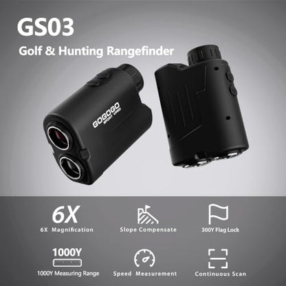 Gogogo Sport Vpro GS03 Laser Golf/Hunting Rangefinder, 1000/1200 Yards Laser Range Finder with 6X Magnification Ultra-Clear View, Lightweight, Slope, Pin-Seeker & Flag-Lock & Vibration - color: GS03