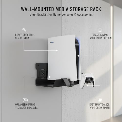 Wall-Mounted Steel Shelf for Game Consoles & Controllers, Space-Saving Black Metal Bracket for Gaming Accessories, Living Room or Gaming Setup Organization