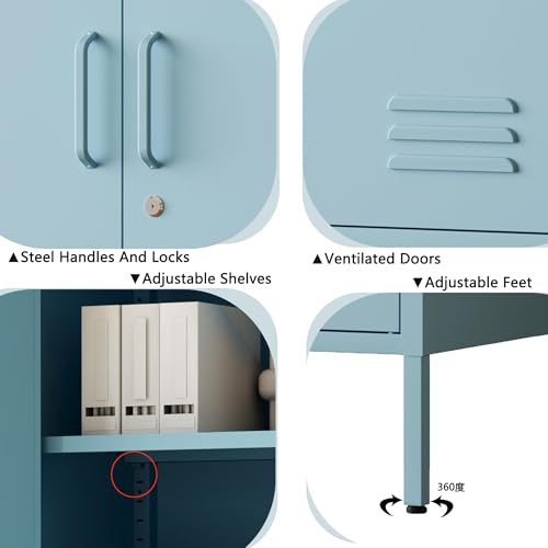 32" Blue 3 Door Lockable Metal Cabinet, Freestanding Heavy Duty Storage Locker with Adjustable Shelves for Home Office Kitchen Living Room - color: Blue, style: 32"H-Cabinet-TH