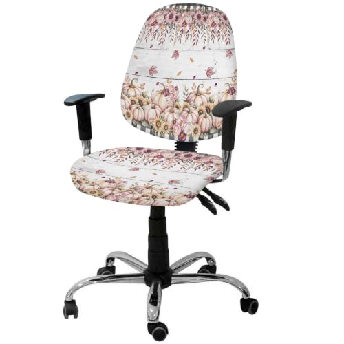 Savannan Office Chair Cover, Fall Thanksgiving Pumpkin Floral Protective Stretch Elastic Universal Cover for Desk Task Chair,Computer Rotating Chair 1 Pcs Grey Wood Grain and Pink