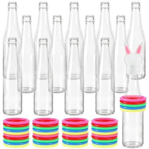 Capoda 84 Pcs Easter Ring Toss Game Outdoor Bunny Party Games Include 14 Glass Bottles and 70 Rings for Easter Party Indoor Outdoor Family Adults Throwing Favor Supplies