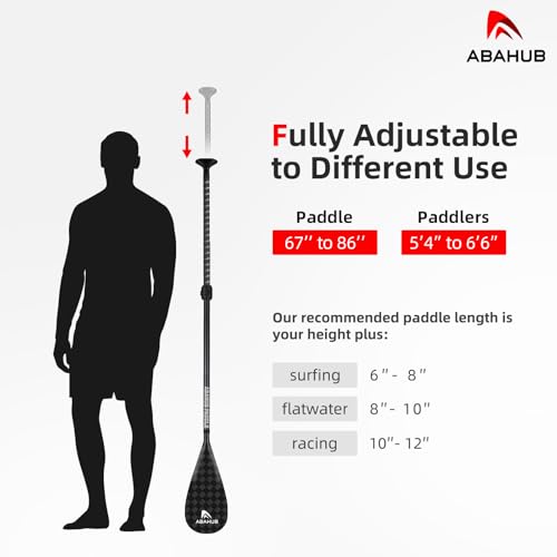 Abahub Carbon Fiber SUP Paddles, 1 x 3 Section Adjustable 67" - 86" Carbon Fiber Shaft, Lightweight Stand-up Paddle Oars for Paddleboards, with a Carrying Bag - color: Carbon Square Print