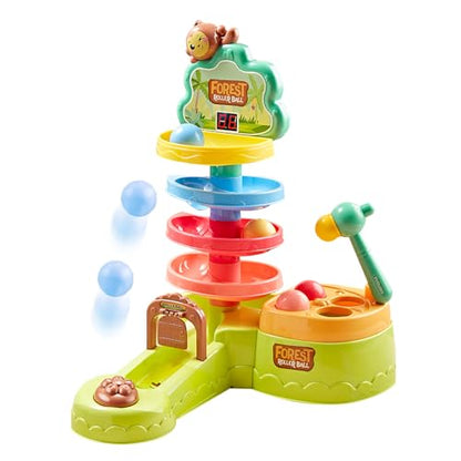 Children's Pitching Toys, Hammer Hitting Competitive Counting Mode Track Sliding Toys for Toddlers Kids Aged 1-5