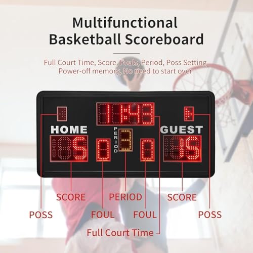 YZ 35“ Large Electronic Scoreboard with Buzzer, Wall-Mounted Professional Digital Scoreboard with Remote, Basketball Scoreboard with Timer, Digital Score Keeper for Basketball