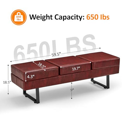 BarberPub Waiting Room Chairs, Heavy Duty Office Guest Reception Bench, Faux Leather Upholstered Lobby Chairs for Salon, Conference Room 7008 (Burgundy) - color: Burgundy