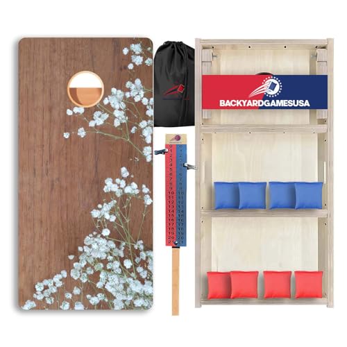 Wood Grain Series - Premium Cornhole Boards w Cupholders and a Handle - Includes 2 Regulation 4' x 2' Cornhole Boards w Premium Birch Plywood and 8 Cornhole Bags - style: 1183