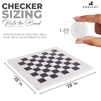 Radicaln Marble Checkers Board Game 15" Inches White and Black Handmade 2-Player Tournament Checker Set, Board Game Set – Elegant Holiday - color: White and Black