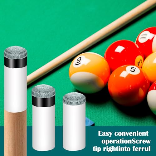 12 PCS Pool Cue Stick Tips, Screw On Replacement Kit, 13mm Blue & Brown Leather Cue Tips with White Ferrules, No Glue No Clamp Needed, Billiard Cues Stick Repair Accessories for Pool Snooker Cues