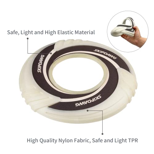SKIPDAWG Dog Glow Tug Toy, Flying Disc Dog Toy Light Weight TPR/Nylon Fabric Non-Toxic Material, Pet Training Toys/Outdoor Night Exercise Toys for Dogs, Diameter 9 Inches - color: Glow White