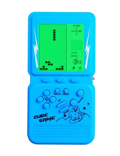 Green Backlight Block Game Console Built-in 23 Building Brick Retro Games Electronic Cube Puzzle Kid's Birthday Outdoor/Indoor/Travel Leisure Entertainment (Blue) - color: Blue