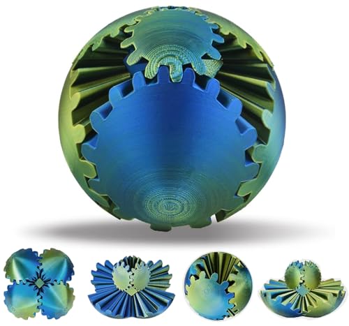 Gear Sphere, 3D Printed Gearsphere - The Steampunk Whirling Wonder Fidget Gear Ball, Gearsphere Cube Fidget Toy for Office and Home, Stress Relief Cool Stuff Toys Gift for 3+ Kids Adult (Gold Blue) - color: Gold Blue