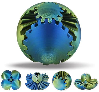 Gear Sphere, 3D Printed Gearsphere - The Steampunk Whirling Wonder Fidget Gear Ball, Gearsphere Cube Fidget Toy for Office and Home, Stress Relief Cool Stuff Toys Gift for 3+ Kids Adult (Gold Blue) - color: Gold Blue