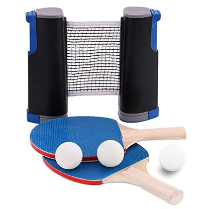 Portable Table Tennis Set Ping Pong Set with Retractable Net Indoor Outdoor Play for Kids Adults