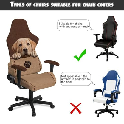 Labrador Dog Paw Print Gaming Chair Covers, Stretchable Non-Slip Rotating Armchair Covers Easy Install Gamer Chair Cover with Armrest Cover for Home Office - color: Labrador Dog Paw