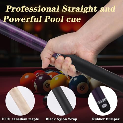 Canadian Maple Pool Cue Stick Set, 58 inch 18oz 19oz 20oz 21oz Billiard House Bar Pool Stick, 12.5mm Tip Billiard Cue for Beginner, Commercial and Home Entertainment - color: 12.5mm Purple