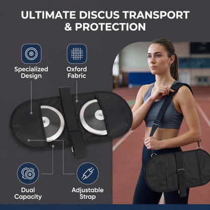 Discus Carrier Bag, Oxford Track and Field Discus Put Carry Bag with Adjust Strap, Athletes Discus Carrying Bag for 2, (Black)