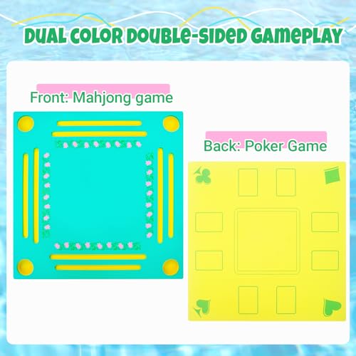 Floating Mahjong Table for Pool - Double-Sided Water Game Tray with Mahjong & Poker Card Playing Surfaces, Swimming Pool and Hot Tub Floating Board for Adults, Lake, Beach