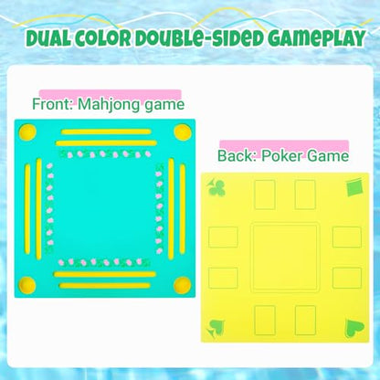 Floating Mahjong Table for Pool - Double-Sided Water Game Tray with Mahjong & Poker Card Playing Surfaces, Swimming Pool and Hot Tub Floating Board for Adults, Lake, Beach