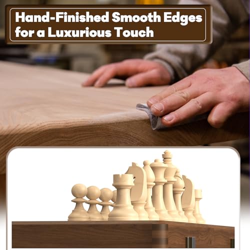 Premium Natural Walnut 15" Magnetic Wooden Folding Chess & Checkers Set- 2 in 1 Board Game with 3" King Staunton Pieces and 2 Extra Queens, Checkers, and Dust-Proof Storage Bag (Black) - color: Black