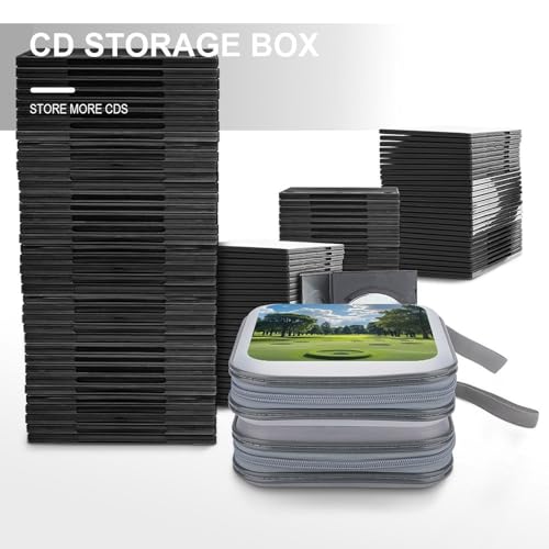Golf Course CD Case 40 Discs Heavy Duty Bag Binder Storage Booklet Album Portable DVD CD Case Holder for Car Sturdy Hard Plastic Disc Cases for Home Office Travel