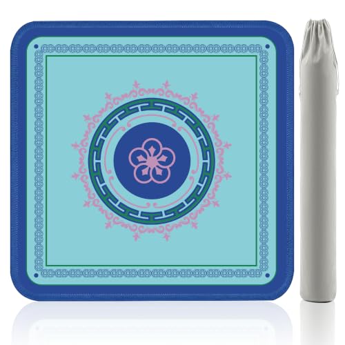 Blue Mahjong Mat for Table, American Mahjong Mat, 32.4x32.4 in 3MM Non-Slip Noise-Reducing Neoprene Table Cover with Carrying Bag for Mah Jongg, Poker, Card Games and Dominoes (LBlue Floral) - color: Lblue Floral