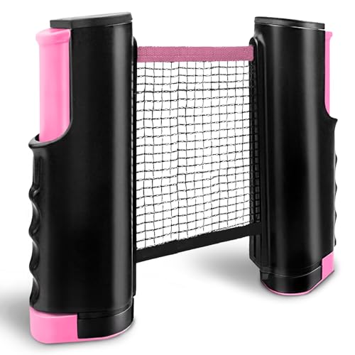 Sportout Retractable Ping Pong Net – 72-Inch Table Tennis Net with Secure Clamps | Portable Design for Universal Table Compatibility - color: Pink