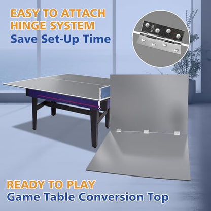 6 * 3ft Ping Pong Conversion Top, Ping Pong Table Conversion Tops, Foldable Portable Table Tennis Table Top, Table Tennis Conversion Top for Home Office, Ping Pong Top for Pool Table, Grey Mid-Size