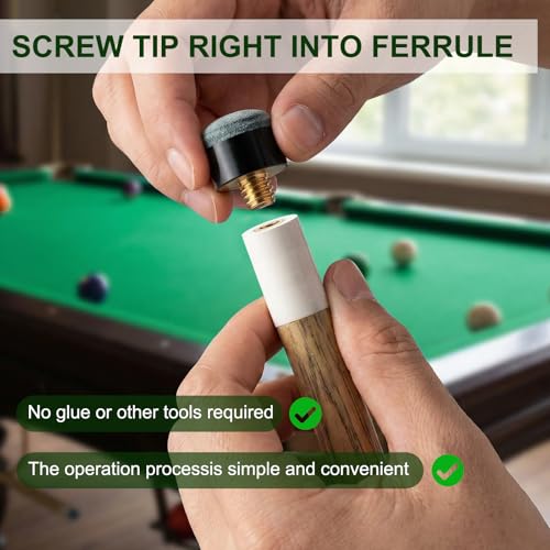 10p Screw-On Pool Cue Tips Replacement Kit, Leather Cue Tips with ABS Ferrules, 12mm & 13mm Billiard Cue Stick Accessories for Pool, Snooker & Billiards (5pcs Each)