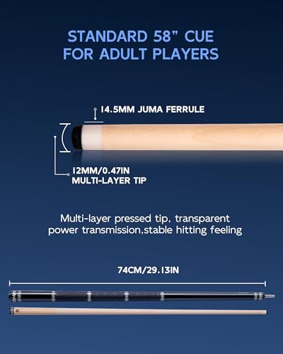 KONLLEN Maple Pool Cue Stick for Adults - Features Low Deflection Shaft, Titanium Alloy 3/8x8 Joint, and 12mm Tip - color: YG1