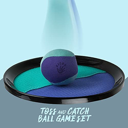 Kicko Toss and Catch Ball Game - Purple and Teal -Paddle Balls with Catcher Mitts, Hard and Soft Tennis Balls, & Travel Case - for Kids Indoor or Outdoor Team Sports, Backyard or Beach NEW & Improved