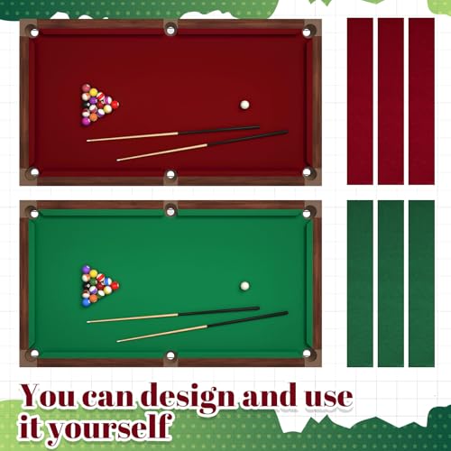Breling 2 Sets 8ft Pool Table Felt Replacement Kit with 12 Rail Cloth Strips, Pre Cut Billiard Table Cloth for Standard 8 Foot Pool Tables, Durable Felt for Home Game Rooms, Bars & Clubs (red & Green)