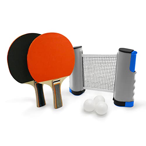 Ping Pong Set with Retractable Net, 2 Ping Pong Paddles, 3 Ping Pong Balls Portable Table Tennis Set Indoor and Outdoor Activities - color: Grey Net