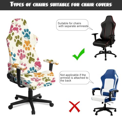 Dog Paw Print Gaming Chair Covers Slipcovers Skin Friendly Breathable Elastic Computer Desk Chair Cover with Armrest Covers for Ergonomic Game Rotating Office Chairs - color: Beige and Multi - Dog Paw