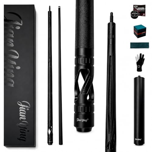 JIANYING Professional Carbon Fiber Pool Cue, 58" Low Deflection Billiard Cue with 11.5mm Tip, 19oz, 3/8 * 8 Pin Joint, Ergonomic Grip for Advanced Players - color: Black, size: 19oz