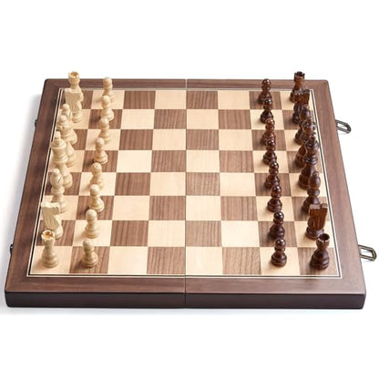 AMEROUS 15'' Magnetic Wooden Chess Set for Adults Kids - with Folding Board, Gift Package, Pieces Storage Slots, Handmade Pieces,Chess Board Game Set for Tournament Professional Beginner - size: 15 inches