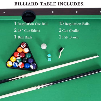 RAYKEEP 4FT/6FT Billiard Table, Portable Pool Table Set, Pool Game Table w/ 2 Cue Sticks, Ball Set for Adults Kids Family Game Room - color: 6FT Green